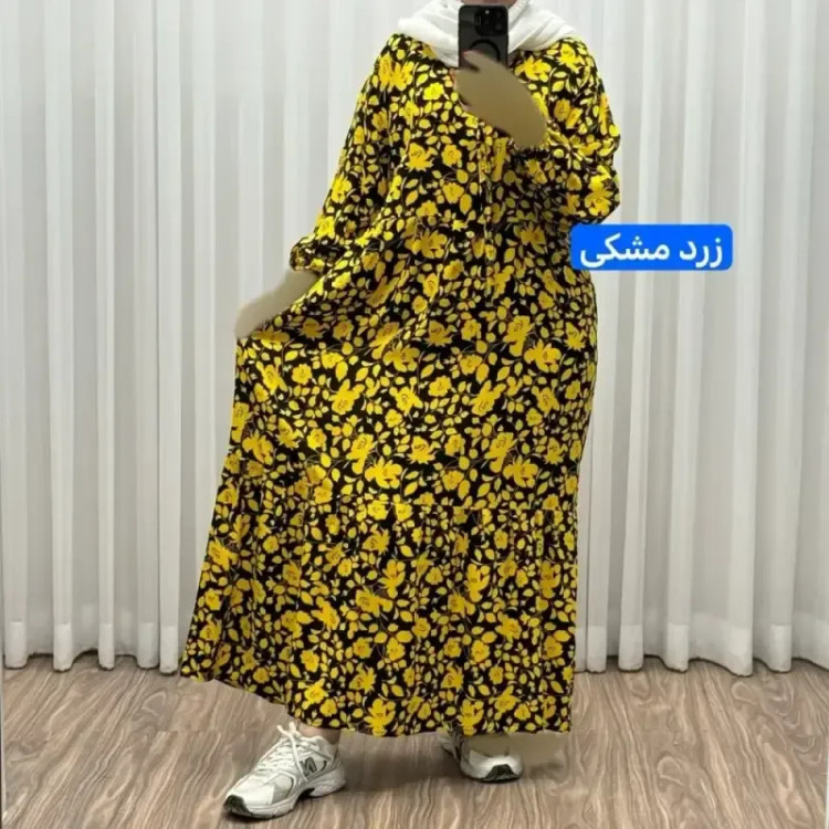 پیراهن ساحلی نخی گلدار زنانه فری سایز تا 50 کد 1308 شسته شده بدون آبرفت و رنگ رفت کمربنددار