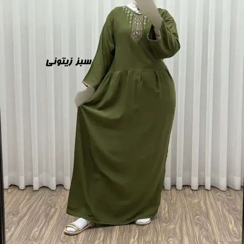 پیراهن ساحلی نخی زنانه مدل آتریسا فری سایز مناسب تا سایز 48 بهمراه کمربند
