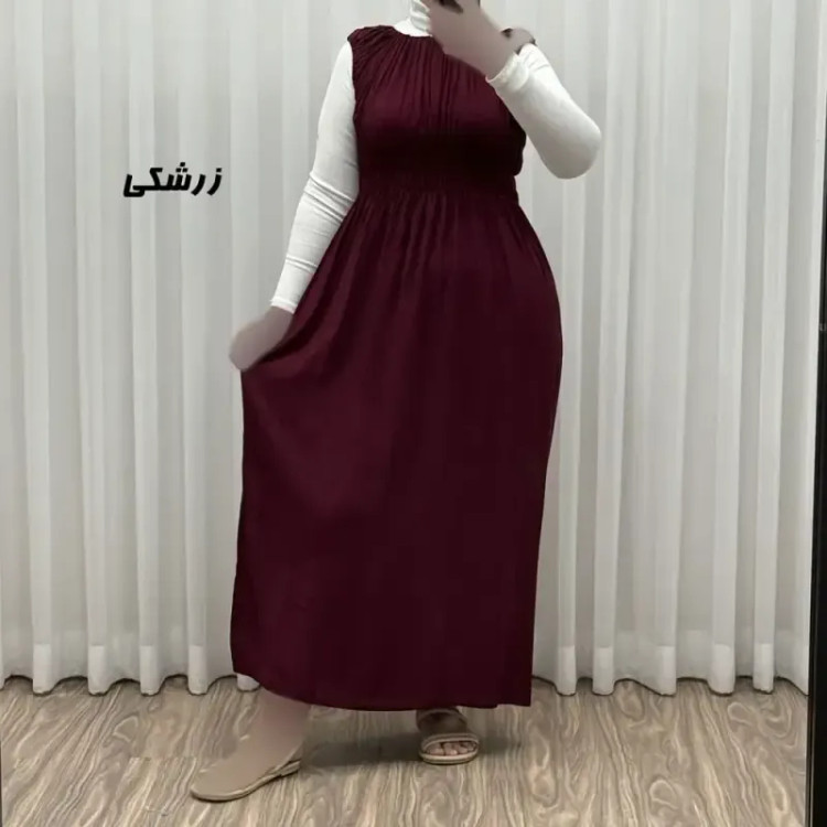 پیراهن ساحلی نخی زنانه و دخترانه فری سایز مدل حلقهای سینه کشدار