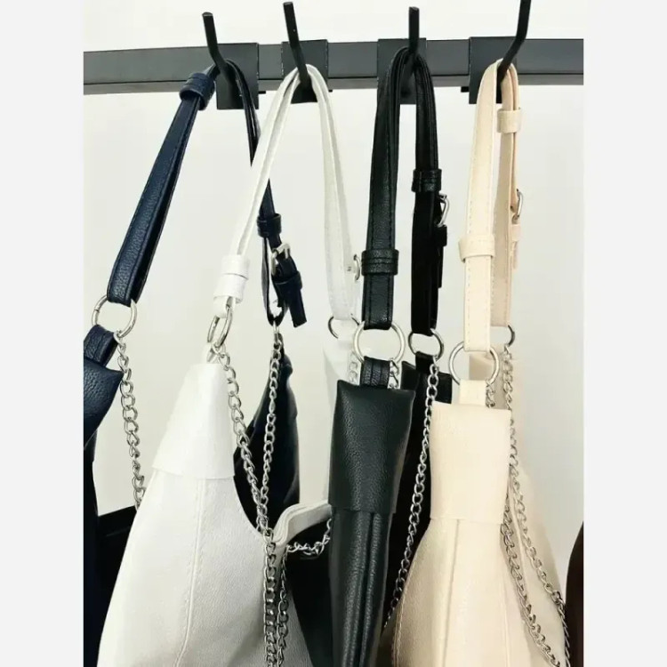 کیف مدل راگو زنجیری جنس شرانگ وارداتی رنگ مشکی شکلاتی سفید کرم سورمه ای سایز 36 در 20