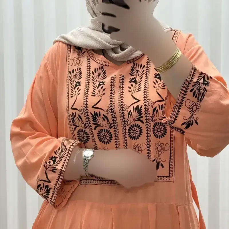 پیراهن نخی زنانه مدل الهه فری سایز مناسب تا 46 همراه با کمربند