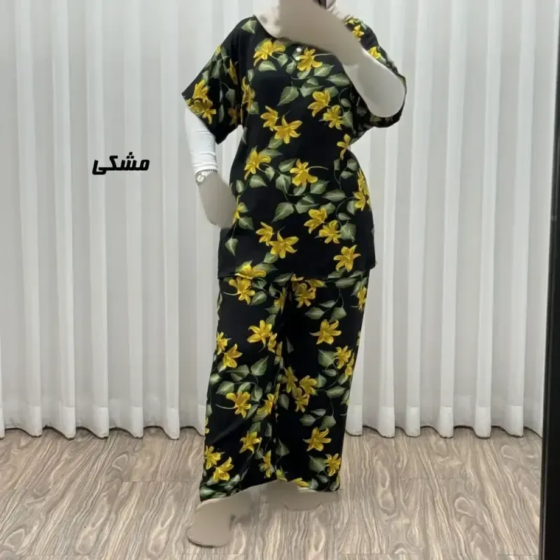 ست بلوز شلوار زنانه نخی فری سایز بزرگ مناسب تا سایز 54 چهارفصل