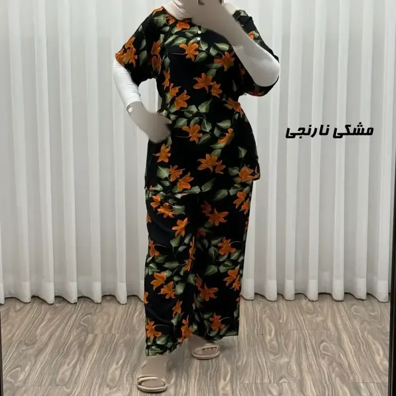 ست بلوز شلوار زنانه نخی فری سایز بزرگ مناسب تا سایز 54 چهارفصل