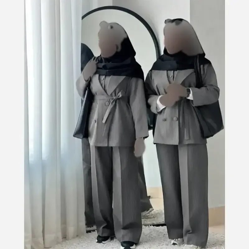 مانتو شلوار اداری سه تیکه مدل بارن رنگ طوسی