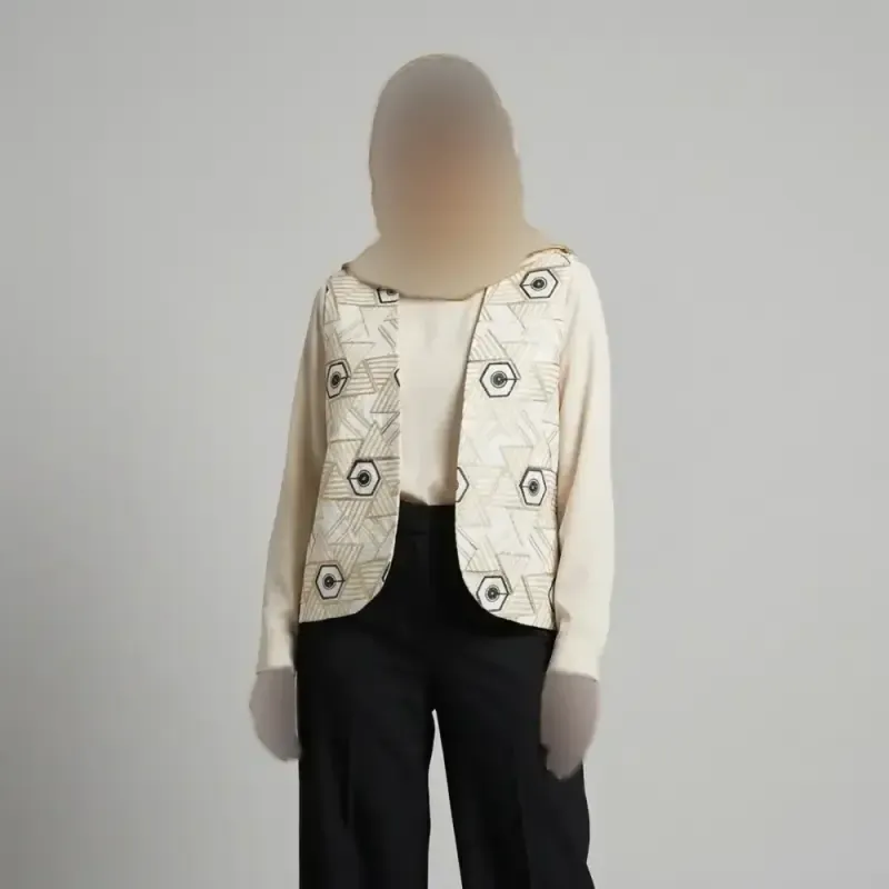وست زنانه کتان سوزندوزی هندسی قد 64 سانتی متر فری سایز