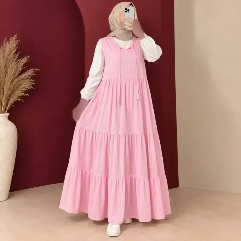 پیراهن ساحلی حلقه ای بلند زنانه نخ لینن چیندار دکمهدار
