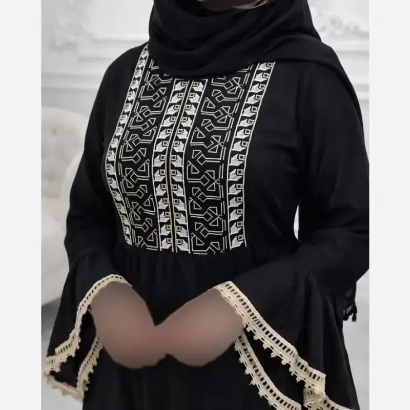 ساحلی مشکی آستین کلوش زنانه نخی درجه یک هندی