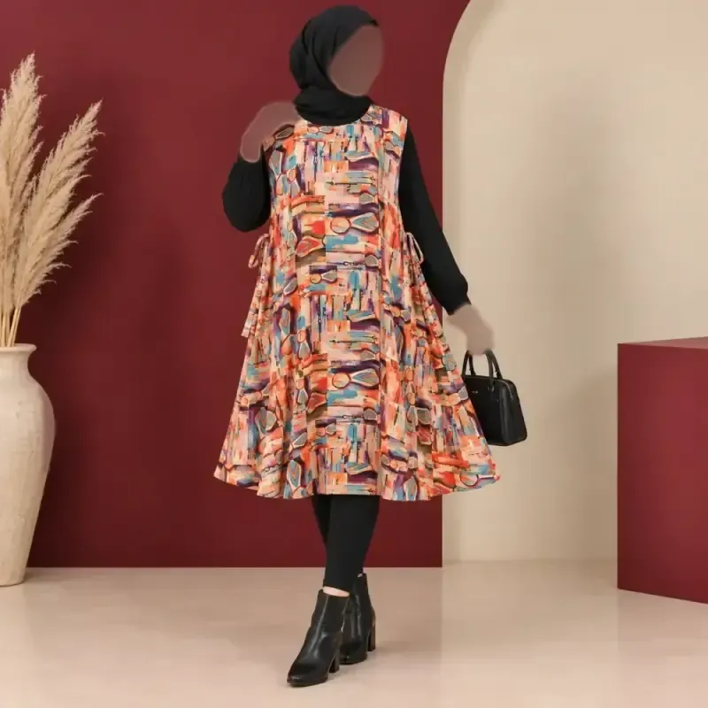 پیراهن ساحلی زنانه حلقهای کوتاه نخی کلوش فری سایز با کمربند