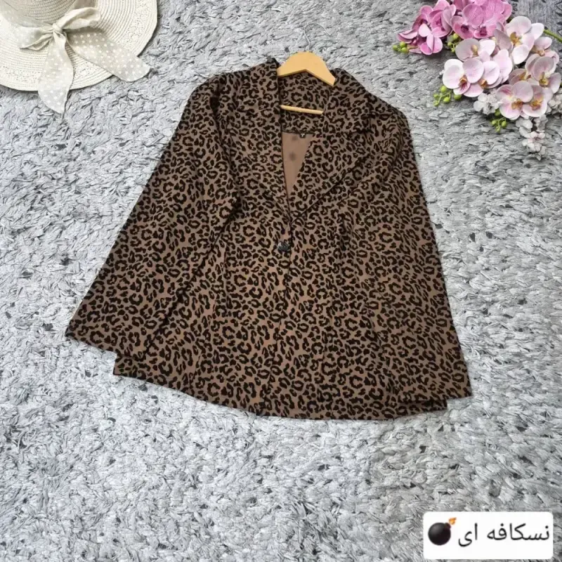 کت تک کتان پلنگی زنانه رنگ نسکافه ای و موکا سایزبندی بزرگ